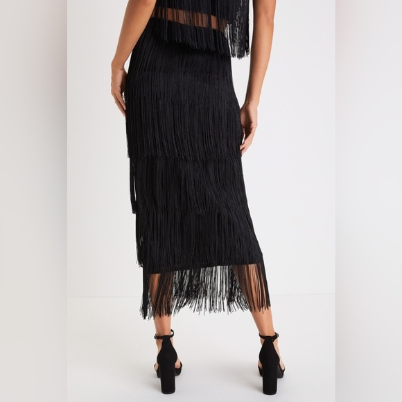 NWT Lulu’s Remarkable Aura Black Fringe Strapless Two-Piece Midi Dress Medium - Picture 5 of 7